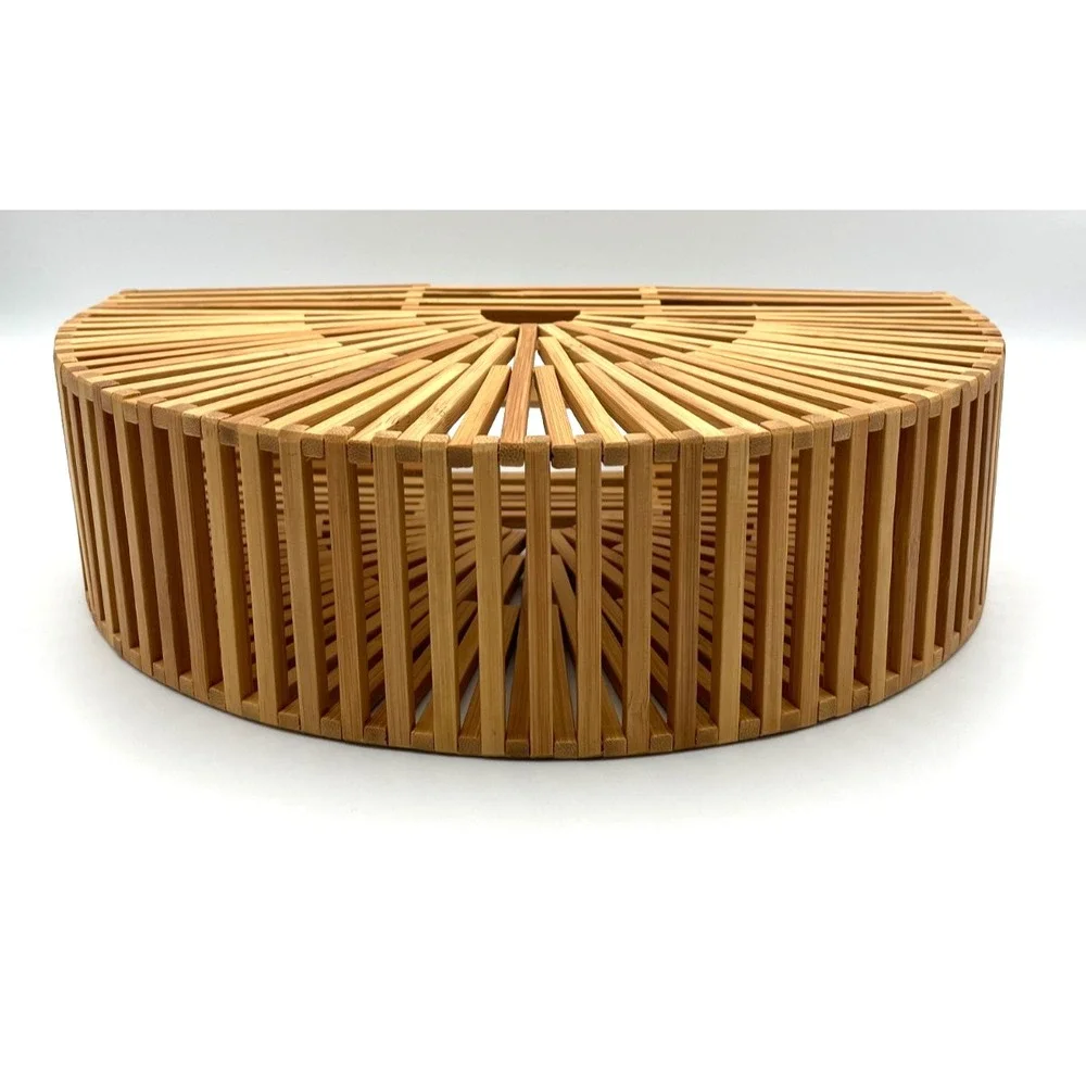 Vintage Bamboo Ark Bag Half Moon Slat Cage Purse Sunburst Boho 70s 80s
